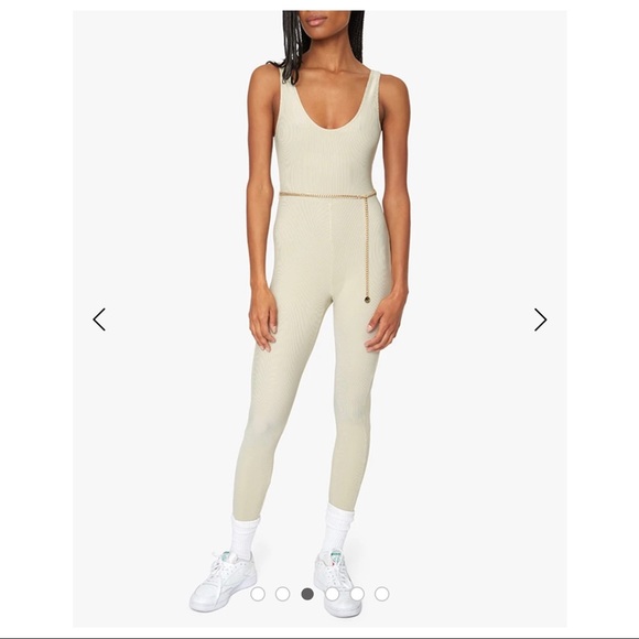 WeWoreWhat Scoop Rib Jumpsuit in Khaki Chain Belt - Picture 2 of 6